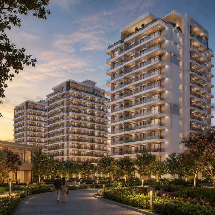 Shriram Sarjapur Road — Towers seen from the landscaped approach